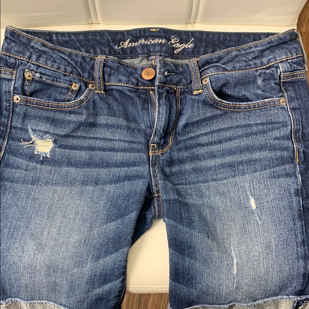 American Eagle Outfitters Blue Jean Shorts with Distressed Cuffs
